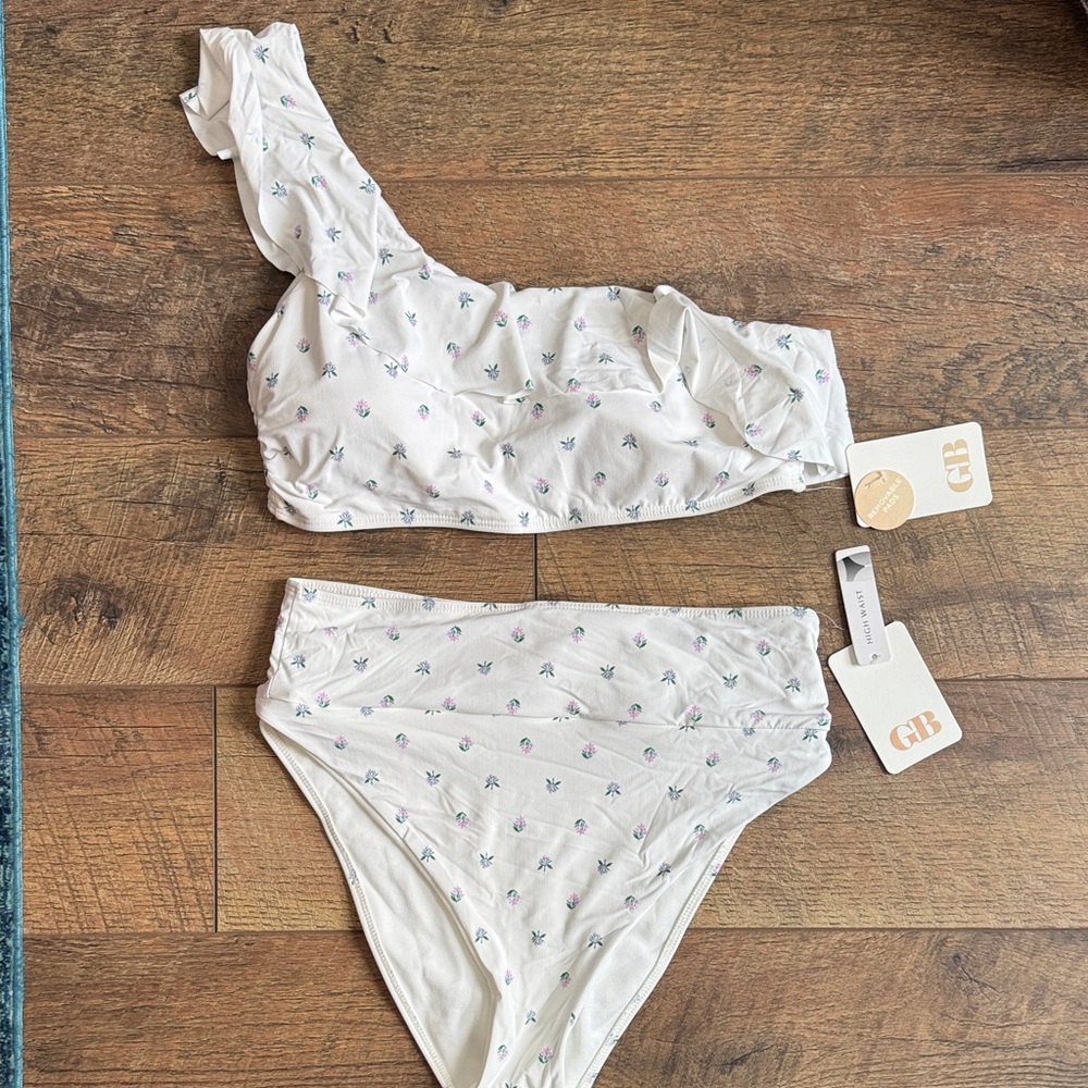 Gianni Bini White Floral One-Shoulder Bikini Set
